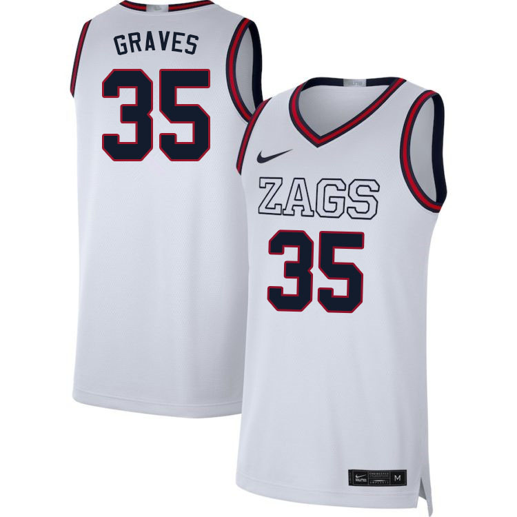 Men #35 Will Graves Gonzaga Bulldogs College Basketball Jerseys Sale-White